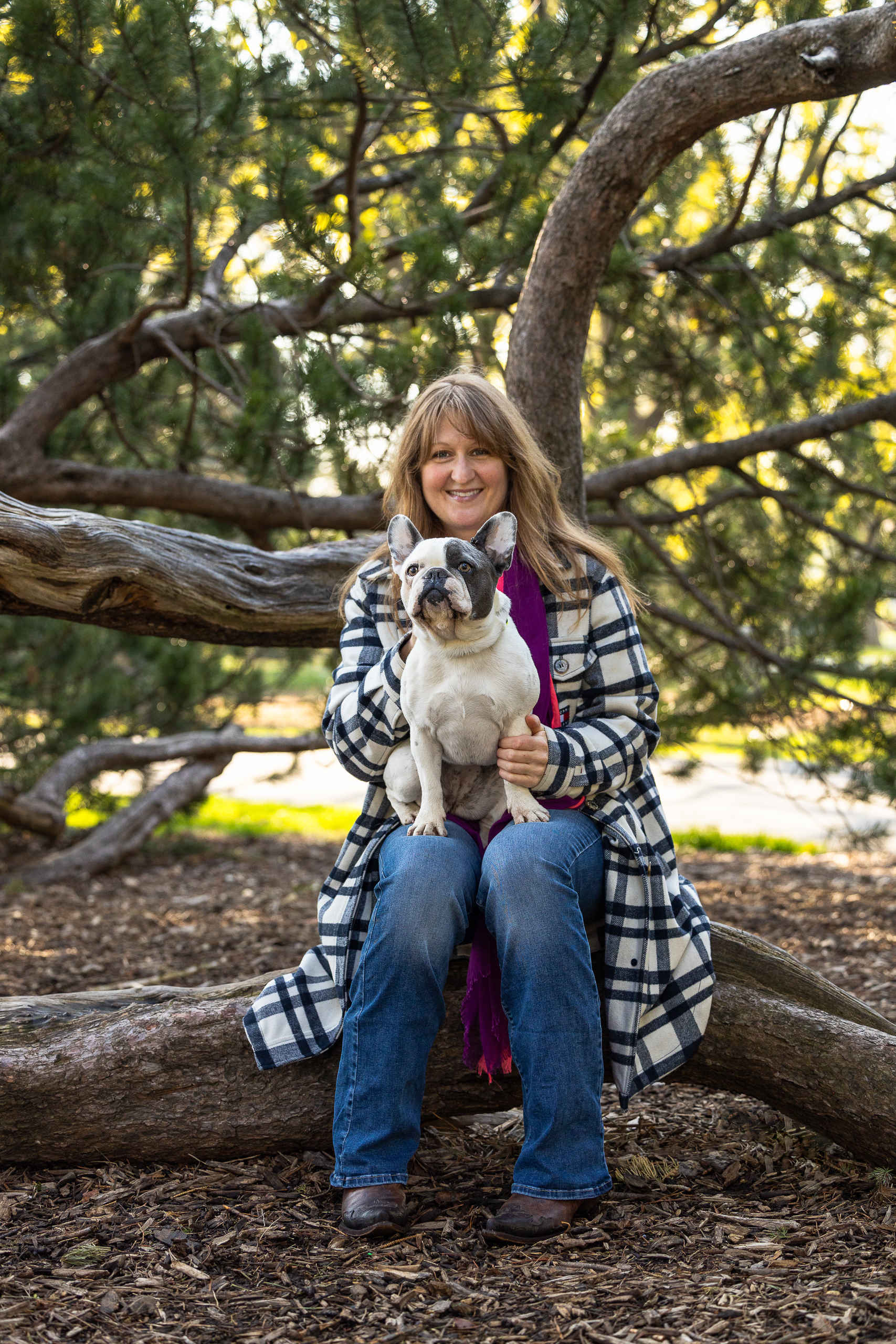 french bulldog with her mom at Gage Park dog mom and her dog sitting Gage Park in Hamilton, ON