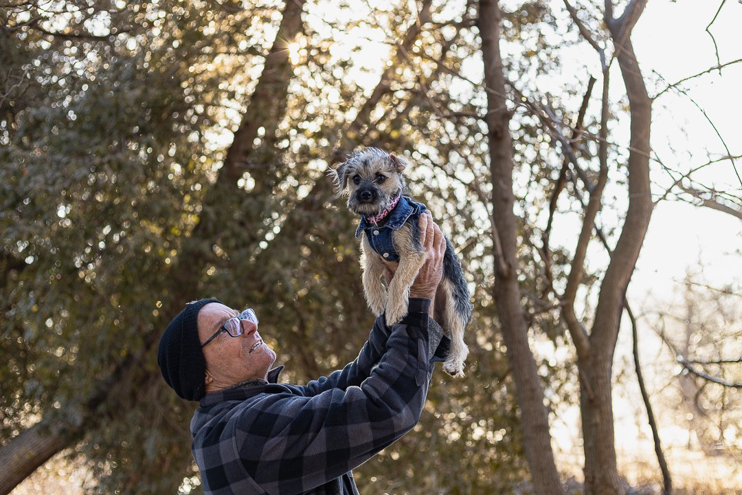 human and puppy at Lowville Park dog dad and puppy at Lowville Park in Burlington Ontario