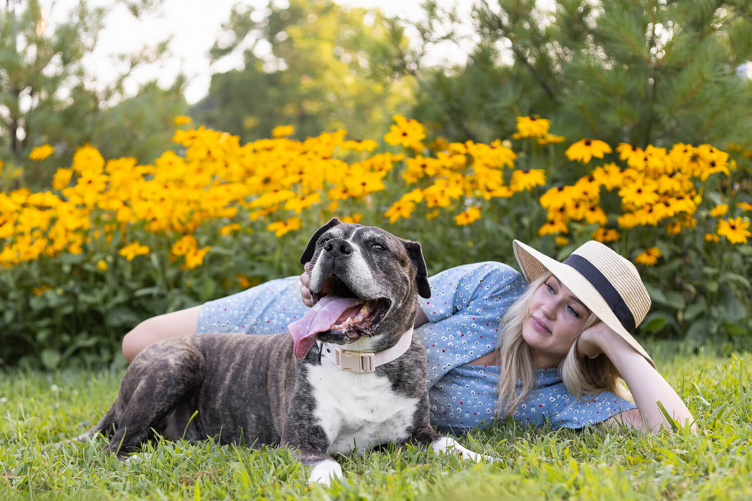 end of life pet photography at All Who Wander Flower Farm Pet owner and dog picture in an end-of-life pet photography.