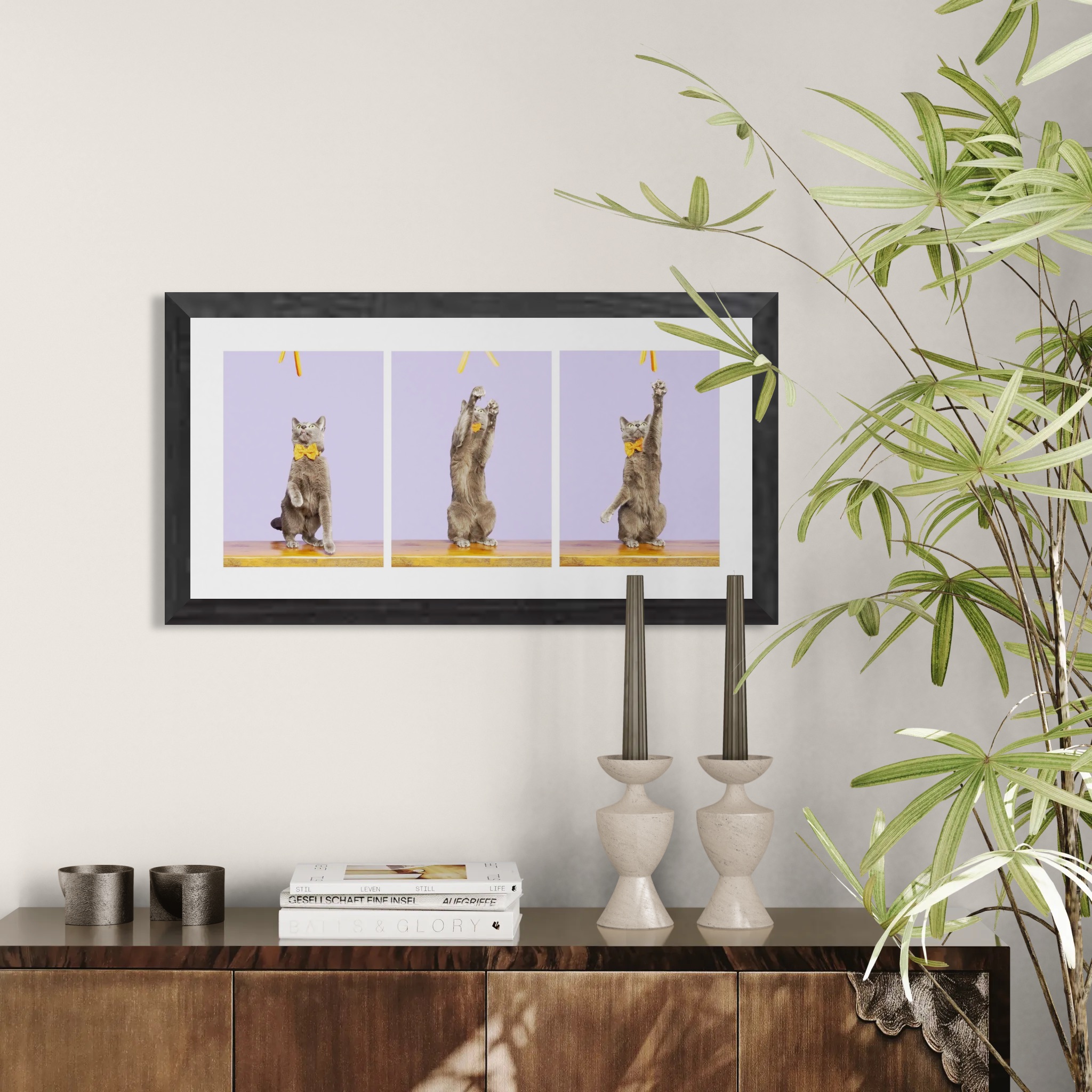 Close-up of a wooden cabinet with candles cat photographer turns images into artwork.